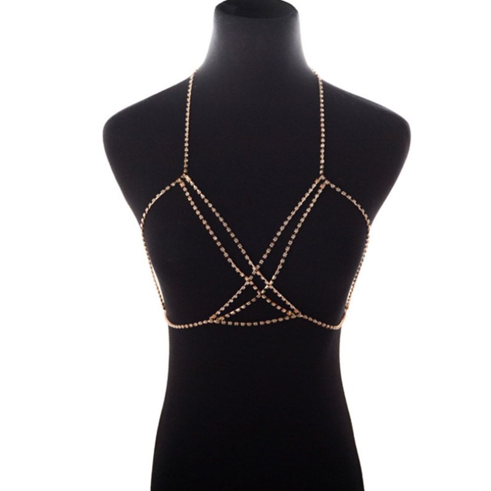 Chest Gold /Silver Chain Body Chain Rhinestones - Picture 6 of 7